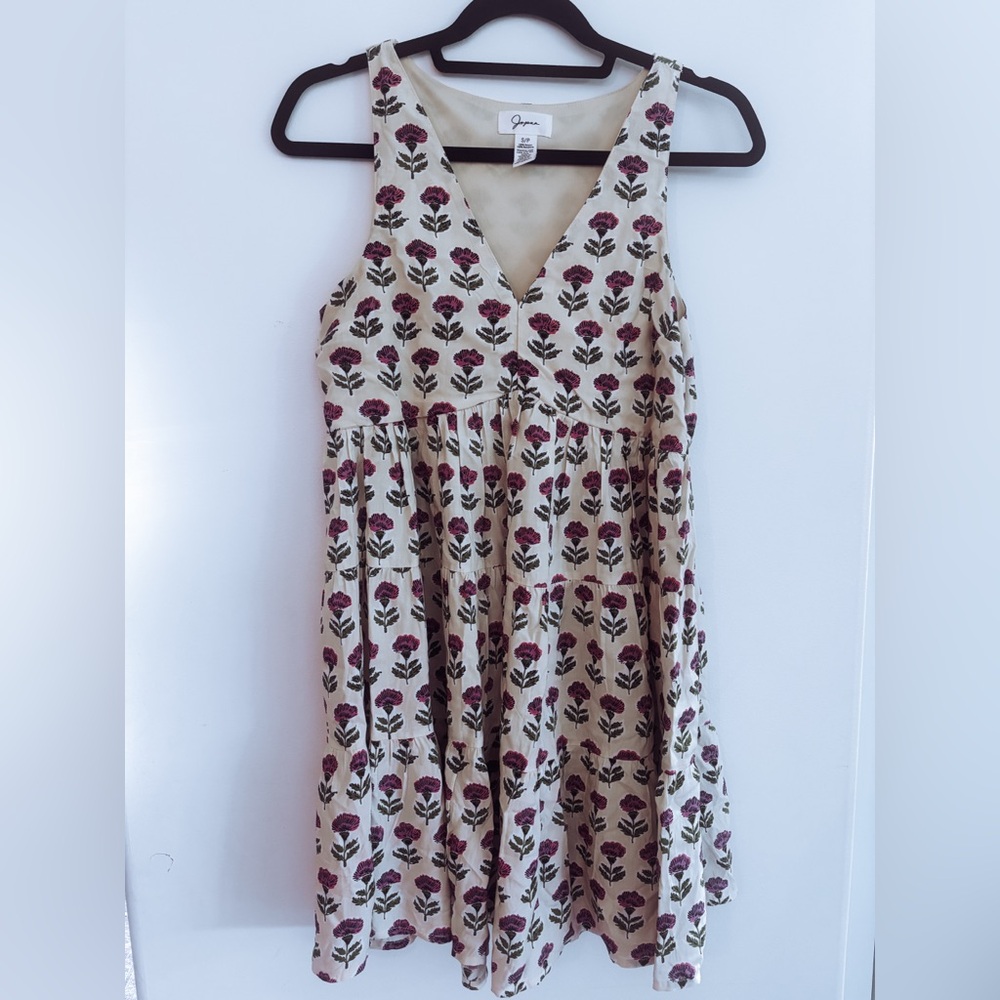 Cream dress with purple and green flowers